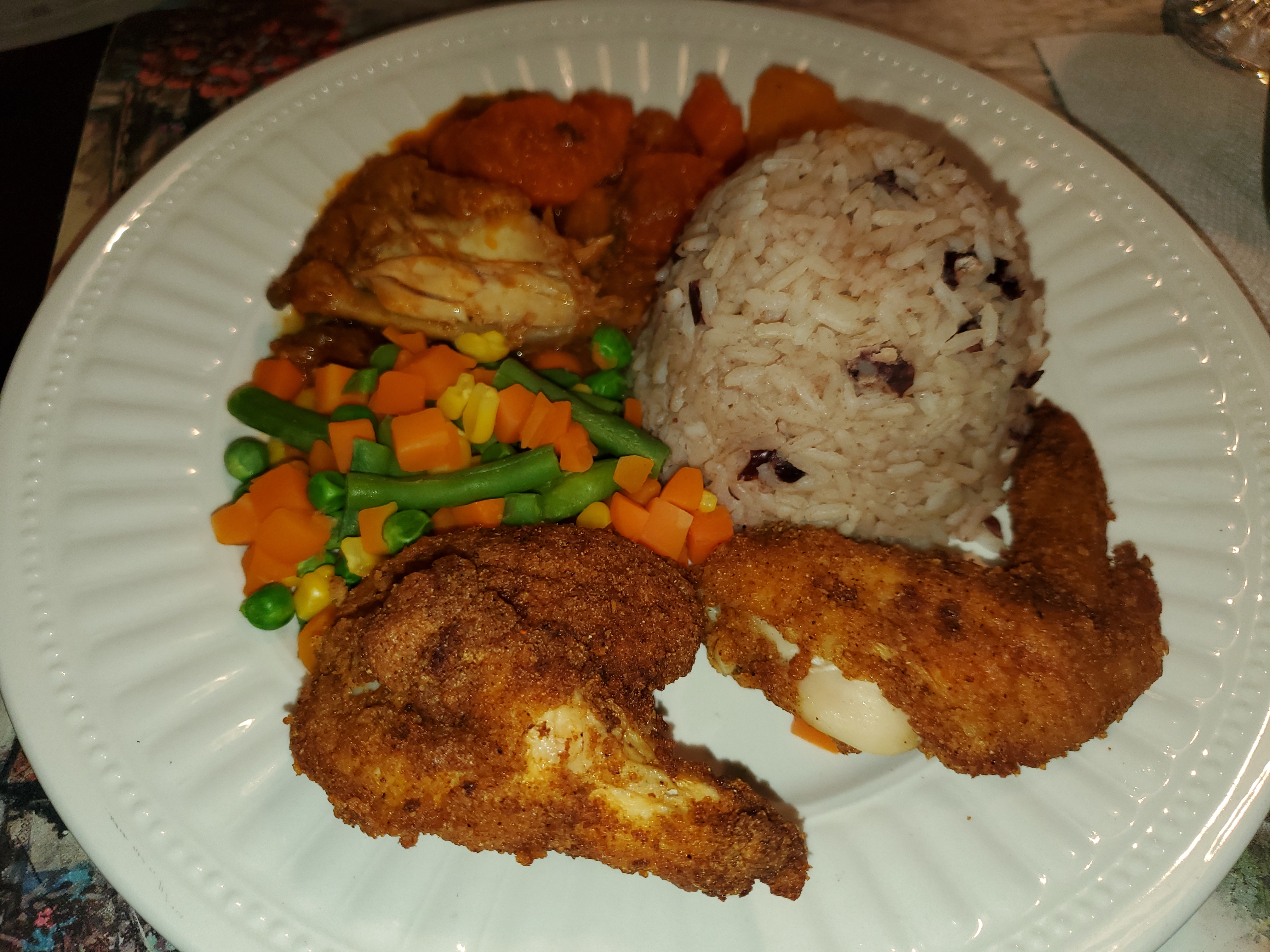 Fried Chicken with Rice and Peas